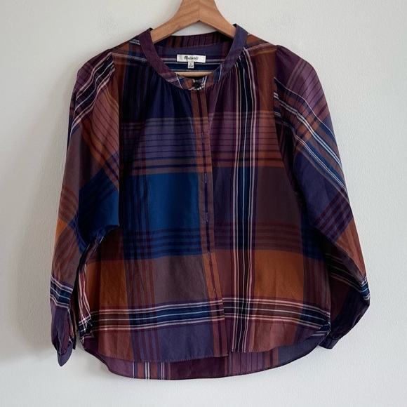 Madewell plaid crew neck button front dolman cut flannel shirt small - Picture 4 of 8